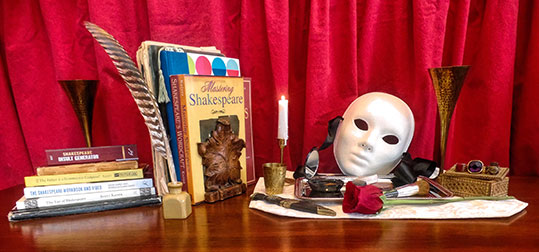 Siskiyou Center Theatre Programs Scene with Shakespeare Books, Mask, and Rose
